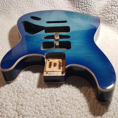 # BCS-7-Our last, USA made, Double bound Roasted Alder body in blue clouds with Killer 5A quilt maple top. Made for a Strat neck image 6