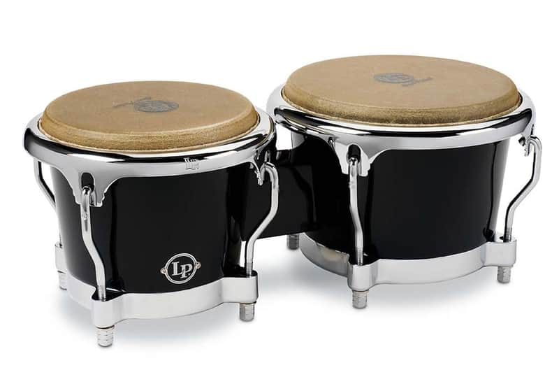 Latin Percussion LP200XF-BK 7-1/4" and 8-5/8" Fiberglass Bongos - Black with Chrome Plated Hardware image 1