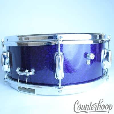 *Slingerland Deluxe 14x5.5"Snare Drum Blue Sparkle Vintage 60s Chrome Brass COB* image 6