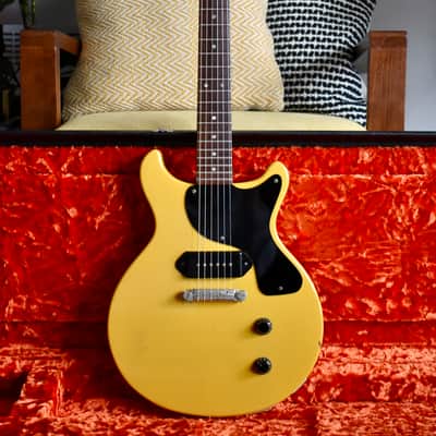 80’s Burny Japan Rock ’n Roll Version RTV-55 Les Paul Junior Double Cut in TV Yellow RARE Fernandes MIJ Japanese Vintage Lawsuit Fujigen JR DC Gibson image 3