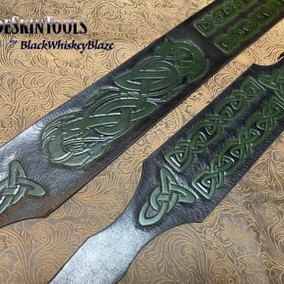 Custom Tooled Leather Celtic Knot Dragon Norse Viking Guitar Strap Colors SuedeSkinTools image 2