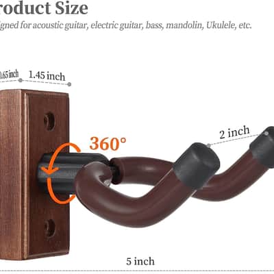 Wooden Guitar Wall Hanger - Pack of 5 Guitar Wall Mount for Safe Storage and Display Sturdy Wall Hanger for Guitars image 2