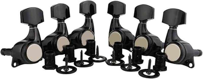 6Pcs Guitar Locking Tuners (3L + 3R Handed) - Ratio Lock String Tuning Key Pegs Machine Heads with Hexagonal Handle Replacement for Electric, Folk or Acoustic Guitars - Black image 1
