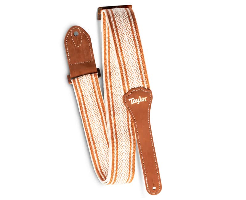 Taylor Guitars 2 Inch Academy Jacquard Leather Guitar Strap in White/Brown image 1