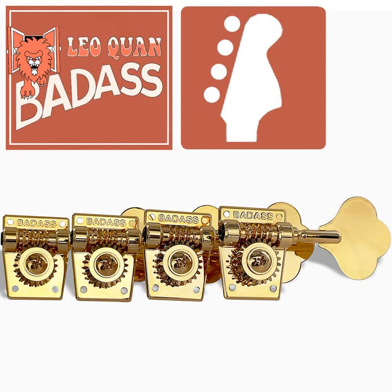 NEW Leo Quan® Badass 4-in-line set OGT™ Bass Keys Open Gear Small Post - GOLD image 1