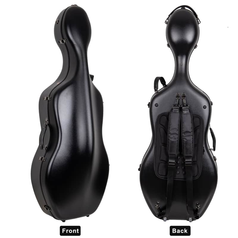 Crossrock Poly Carbon Case with Wheels fits 4/4 Full Size Cello, Includes Outside Music Pouch, 3 Handles, Detachable Straps-Black image 1