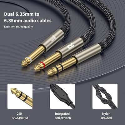 1/4 inch TRS Stereo Y-Splitter Insert Cable, 1/4 Inch Male Jack to Dual 1/4inch(6.35mm) Male TS Mono Breakout Cable Audio Patch Cord -6.6FT image 4
