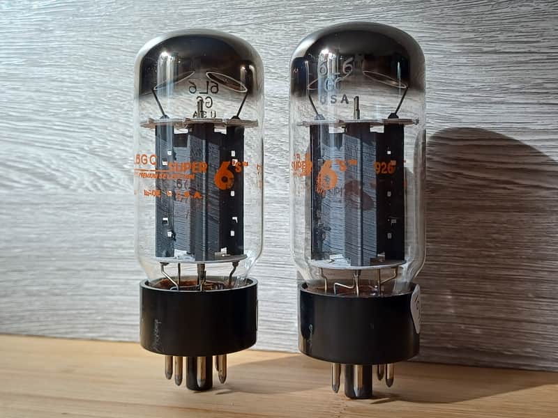 Very rare SYLVANIA 6L6GC 6L6-GC 6l6 gc matched pair DOUBLE RING GETTER big glass model ! Very strong image 1