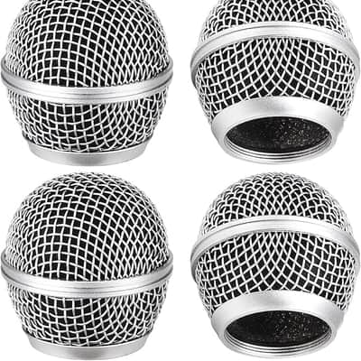4PCS Microphone Head Replace, Grille Mic Replacement Ball Head, Microphone Grille Ball with Inner Foam, Steel Mesh Microphone Grille Heads, Grille Ball Type Fits for SM58 SM58S BETA58 - Silver image 1