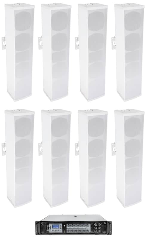 (8) Rockville WET ARRAY 100 White Wall Mount Array 70V Commercial Speakers+Amp image 1