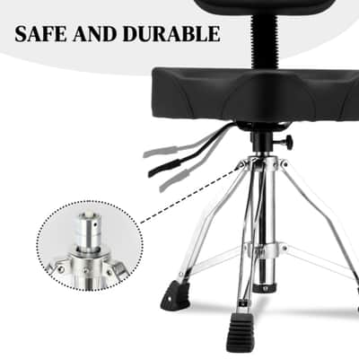 Hydraulic Drum Throne Stool w/ Backrest – Adjustable Height, 360° Swivel, Thick Saddle Seat, Heavy Duty Drummer Seat image 9