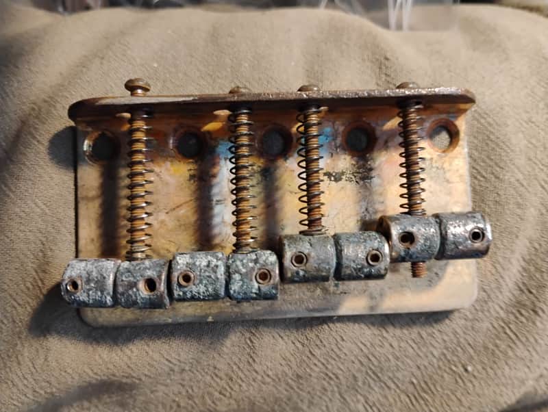 1970s-1984 Fender Precision P-Bass Gold Vintage Original USA Bridge - Beautifully aged Fullerton luthier parts for restoration project 80s 70s image 1