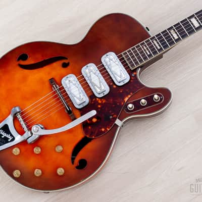 1965 Silvertone 1454 Vintage Hollowbody Electric Guitar, Harmony USA w/ DeArmond Gold Foils, Case image 1