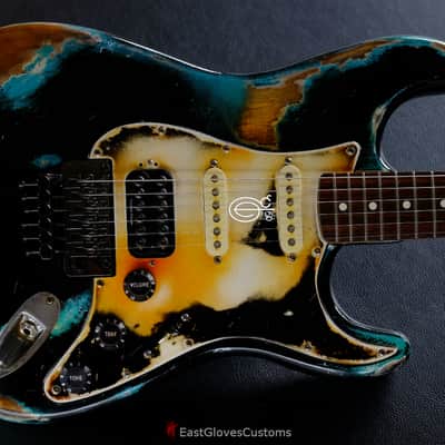 Fender Fender Stratocaster Floyd Rose HSS Black/Blue Inspired by Joe Strummer Aged Heavy Relic Black image 7