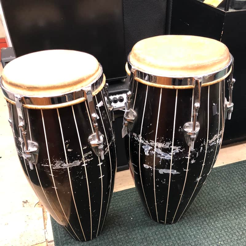 Pair Classic Vintage King Conga Drums ( Quinto , Conga Size ) 1960's Black with Stripes image 1