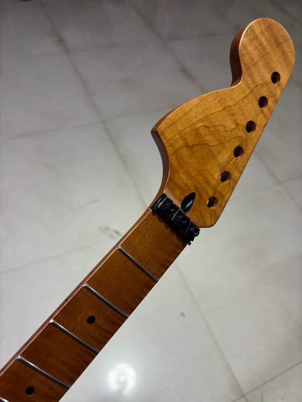 DIY Reverse big head 22Fret Roasted Flame maple Electric guitar Neck Locking nut image 1