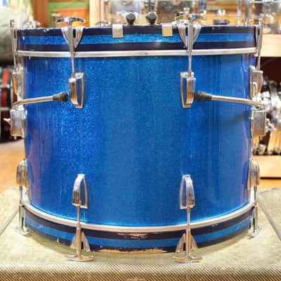1960s Ludwig Downbeat Outfit in Sparkling Blue Pearl 14x20 8x12 14x14 image 5