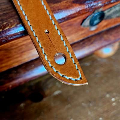 "Frodo" - Elegant hand stitched leather guitar strap with decorative ring image 9