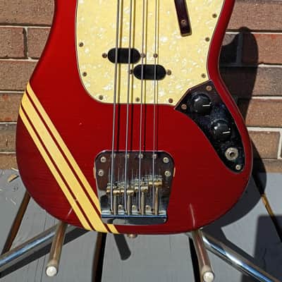 Rare 1968-1970 Fender Mustang Bass Competition Stripe Candy Apple Red w/Matching Headstock Lollipop image 3