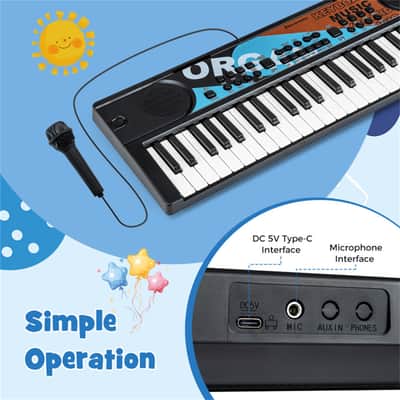 Ozici 49 Keys Kids Electronic Keyboard with Microphone, 8 Tones & Rhythms Educational Music Toy for Age 3+ - Black image 8