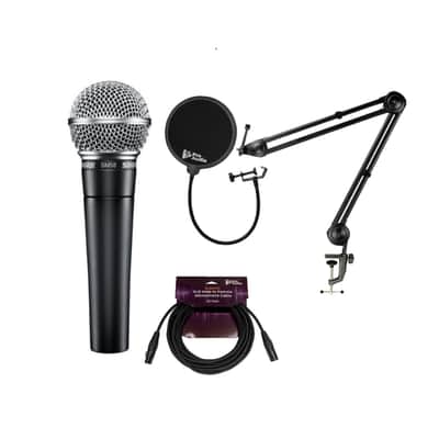 Shure SM58-LC Vocal Microphone with Knox Gear Boom Arm, Pop Filter and XLR Cable image 1