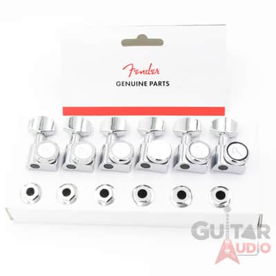 Genuine Fender CHROME LOCKING Tuners 6-InLine 2-pin Strat/Tele F Logo Machines image 6