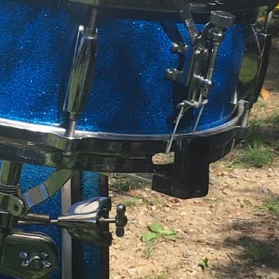 Vintage 1960s Gretsch Round Badge 2-Piece Blue Sparkle Glass Glitter Jazz Drums Virgin Bass Snare USA Jasper Shells 14/22 image 6