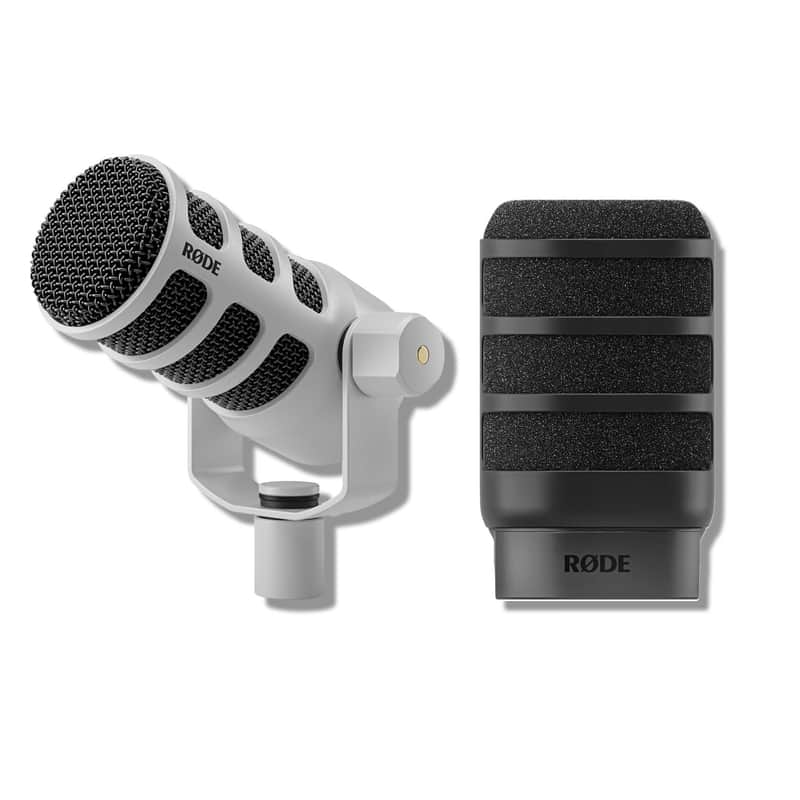 Rode PodMic (White) Cardioid Dynamic Broadcast Microphone with WS14 PodMic Pop Filter - Black image 1