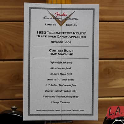 Fender Custom Shop 1952 Telecaster Relic Black Over Candy Apple Red 9238001608 image 7