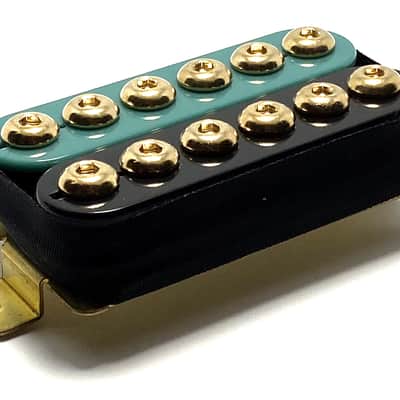 Dragonfire Zebra Crusader Bridge Position Humbucker Pickup ~ Teal Black Zebra & Gold Poles image 1