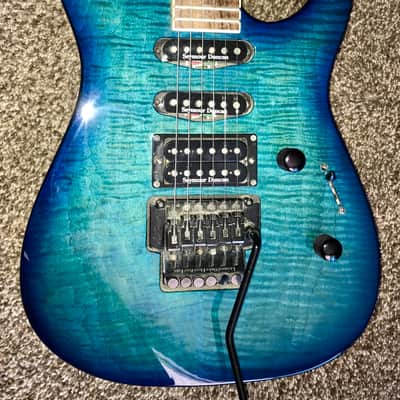 Jackson Dkm blue flame top dinky made in Japan electric guitar Floyd rose Seymour Duncan pickups image 4