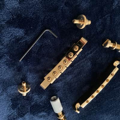 Advanced All Brass Precision Machined Nashville T-O-M Bridge.  and matching Stop Bar Tailpiece -COMBO 2024- Gold Plated Brass. image 5