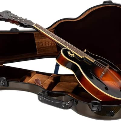 Crossrock Air Carbon Mandolin Case for F-Style (Fits Gibson F5) | Gloss 3K Carbon Weave Finish in Luxe Gold, TSA Lock, Backpack Straps, Dust Cover – Elite Flight Case image 2