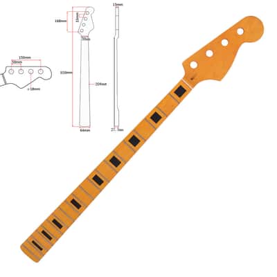 Precision Bass Style 4 String Bass Guitar Neck 20 Frets, Yellow Matte-Yellow Matte image 4