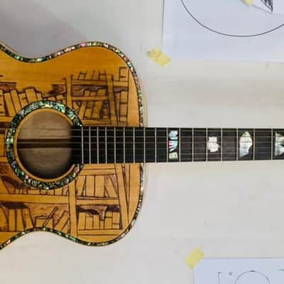 Blueberry Handmade Dreadnought Guitar Bookstore Motif image 2