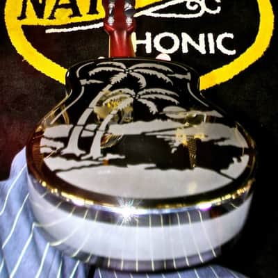 National Reso-Phonic Style O Ukulele 2025 - Mirror Nickel with Deco Palm Tree Design - IN STOCK NOW! image 6