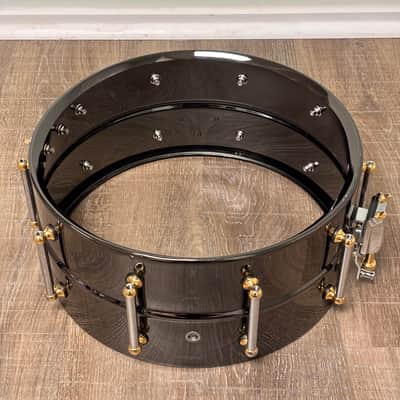 Pearl SF1465 14x6.5" Steve Ferrone Signature Brass Snare Drum with Gold Hardware 2000s - Black Nickel Over Brass image 13
