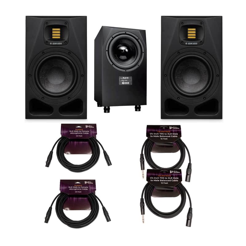 ADAM Audio A7V Studio Monitor (Pair) with ADAM Audio Sub10 Mk2 Sub and Cables image 1