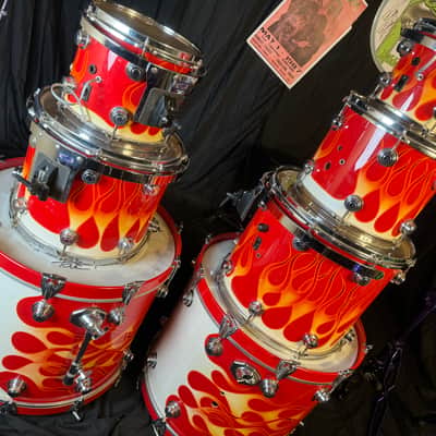 Rikki Rockett's Poison, 1990-1992 Flesh and Blood Tour DW 7-Piece Drum Set Early 1990s - Custom Red Flame Graphic by Cycle Fab image 22