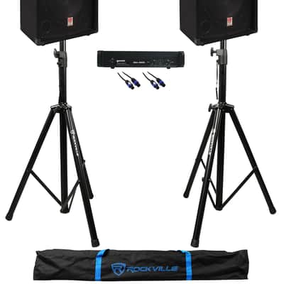 2) Rockville RSG12.4 12" 1000w DJ/Pro PA Speakers+Gemini Amplifier+Stands+Cables image 1