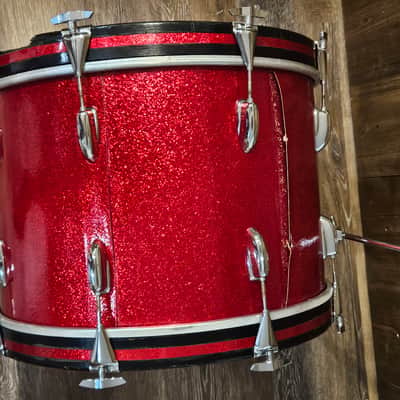 Vintage 1970s Slingerland 14x20 Bass Drum Project - 20" Red Sparkle Rewrap - No Badge - Missing Spur image 8