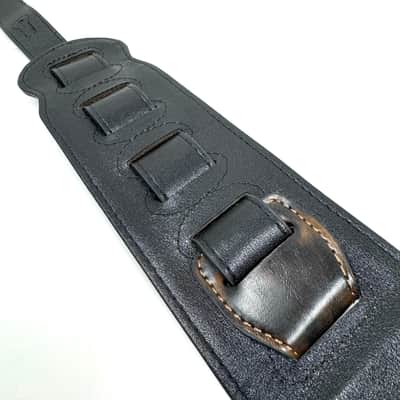 Walker & Williams LIP-07 Dark Bourbon Brown Carved Leather Spade Cut Strap with Tooled Cross and Thorns image 8