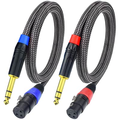 Balanced 1/4" TRS to XLR Female Microphone Cable, 3.3Feet 6.35mm Quarter Inch to 3pin XLR Female Stereo Interconnect Cable, Heavy Duty Nylon Braided, Gold Plated, for Mixer, Speaker -2Pack image 1