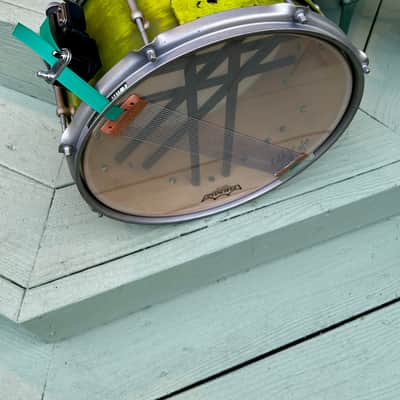 Custom Snare Drum 6” x 13” Maple and Bubinga shell 1999 - Retro funky distressed green image 3