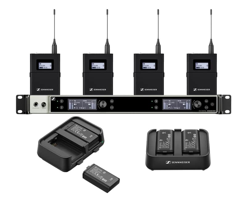 Sennheiser EW-DX-EM-4-D-SK-K EW-DX Dante Quad Channel Wireless Bundle with 4 3.5mm Bodypack Transmitters, 4 batteries, 2 chargers in Q1 Band image 1