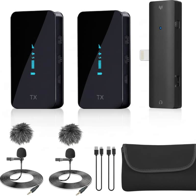 Wireless Lavalier Microphone for iPhone iPad, Dual Cordless Clip-on Lapel Mic for IOS Video Recording YouTube Facebook Live Stream Podcast Interview Vlog (328ft Range) image 1