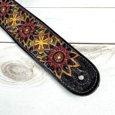 Walker And Williams WW-LIH-2 Hand Carved Premium Black And Brown Leather Strap With Gold Earth Zodiac Star Design image 11