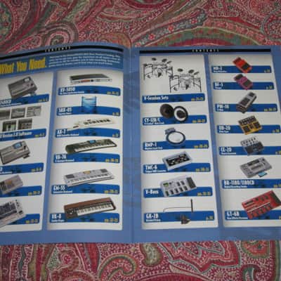 very litely handled genuine Roland / Boss 2002 New Product Catalog Vol. 1 (January 2002) - features 24 products - color, semi gloss sheen, thin quality paper, 44 Total Pages from Front Outer Cover to Back Outer Cover, L: 11" x W: 8 & 3/8" printed in Japan image 2