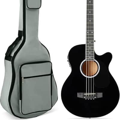 Acoustic Electric Bass Guitar, Full Size 4 String, Fretted Bass Guitar w/Padded Gig Bag - Black image 1