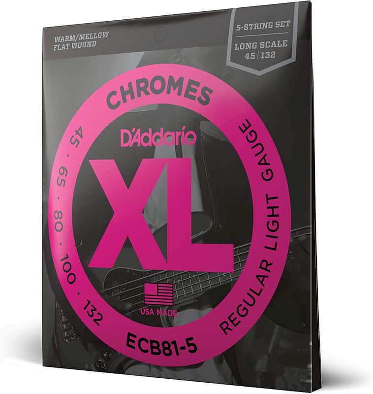 D'Addario ECB81-5 Chromes 5-String Long Scale Light Bass Guitar Strings, 45-132 2000 - 2020 - Chrome image 1